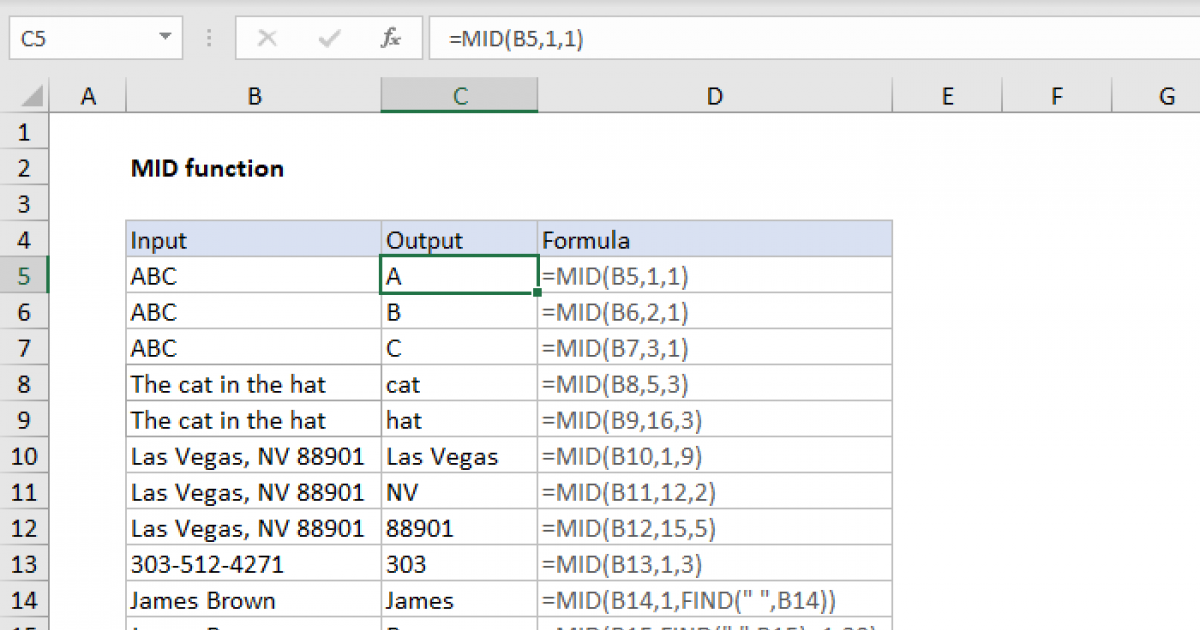 Excel Function Left Right Middle